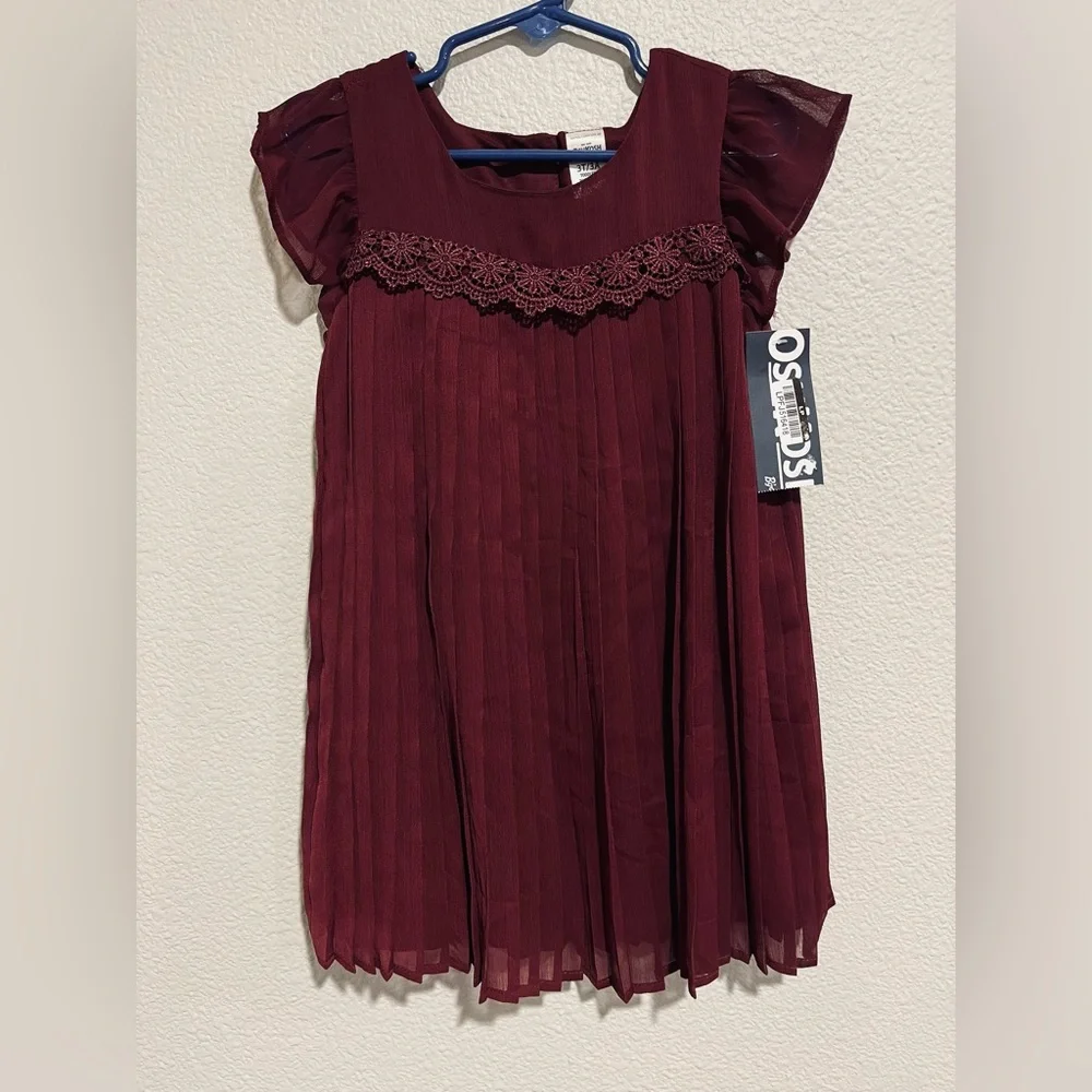 Oshkosh Bgosh Toddler Girls Holiday Chiffon Sparkle Dress Burgundy 3T